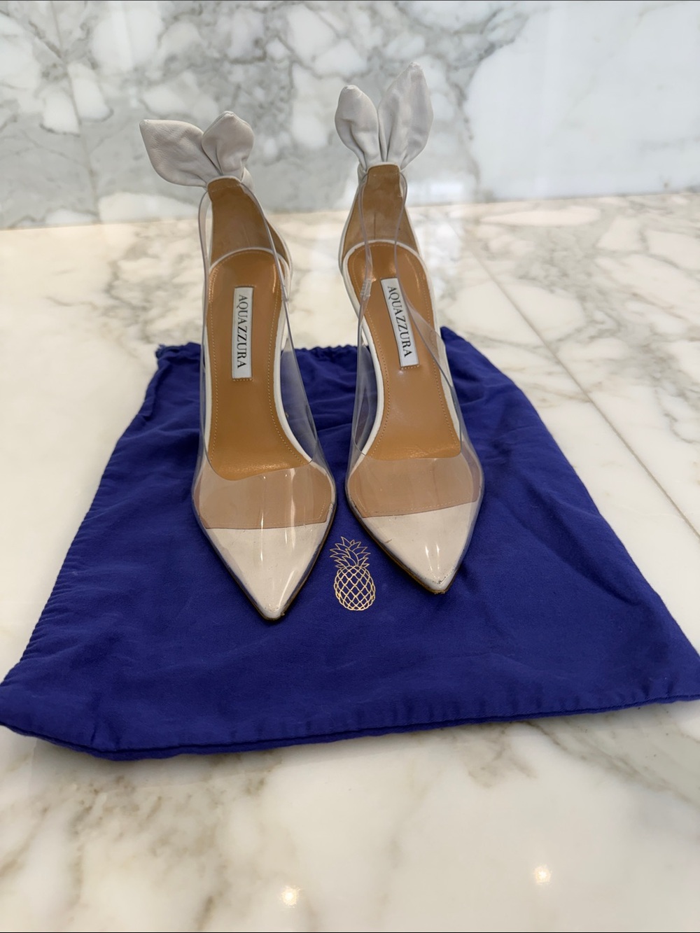 Aquazzura Ivory Bow PVC Pointed Slingback Heels